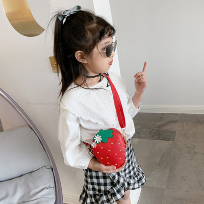 Strawberry Kids Coin Purse with Zipper and Cute Shoulder Strap