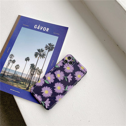 Purple Daisy Korean Phone Case with Floral Pattern & Glossy Finish