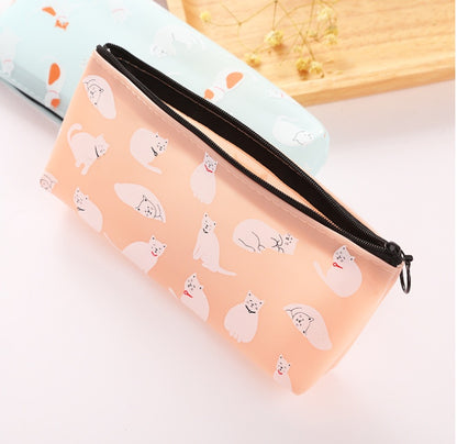 Cute Cat-Themed Silicone Zipper Pencil Case – Small & Colorful