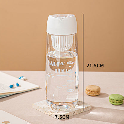 Modern Transparent Plastic Water Bottle with Strainer & Color Cap