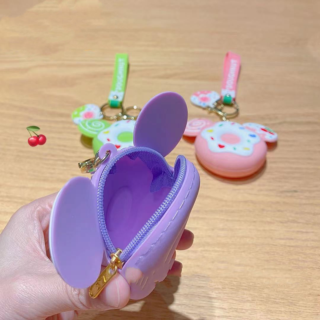 Cute Silicone Donut Coin Purse Keychain with Zipper & Earphone Case