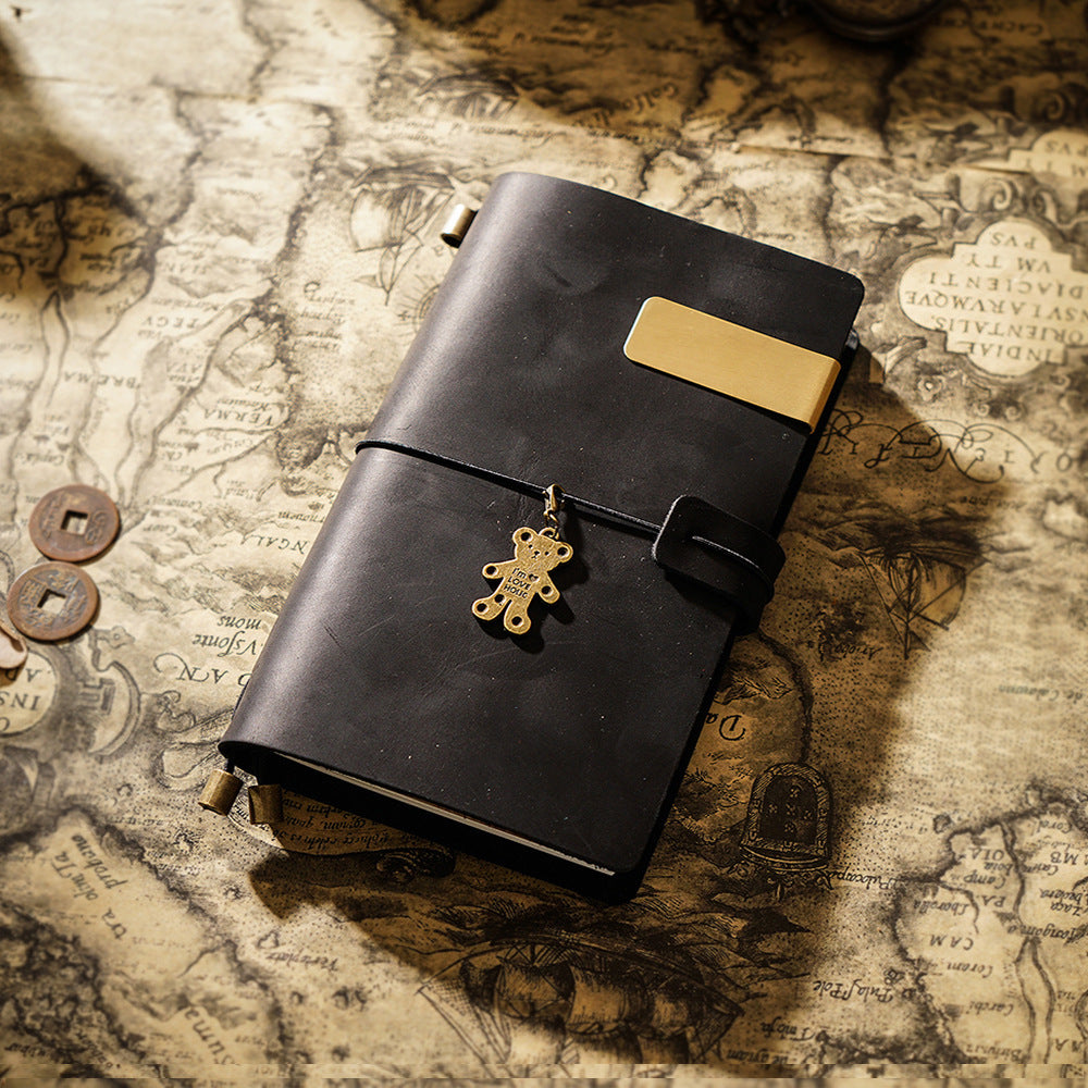 Vintage Leather Journal with Charms - Retro Adventure Design