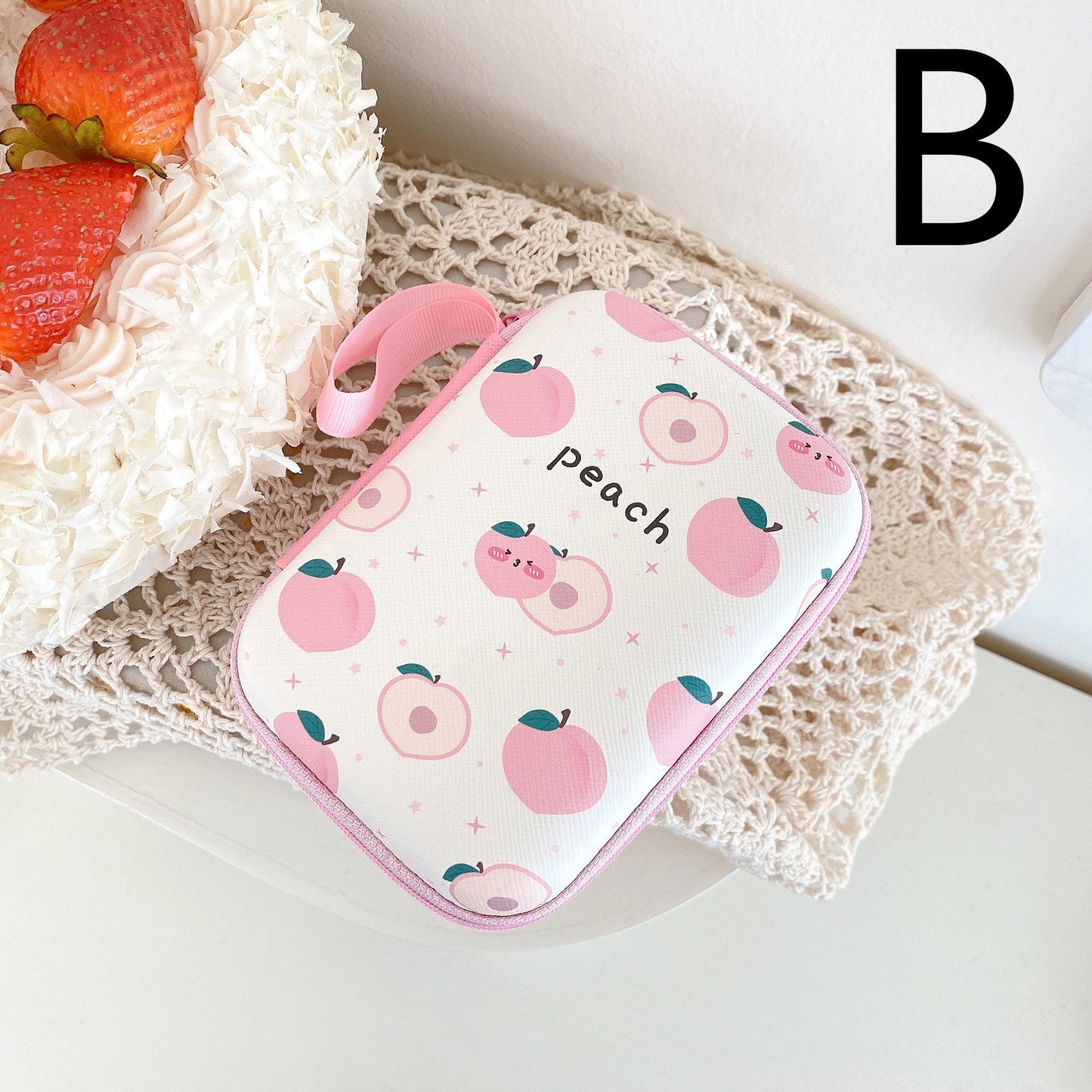 Rectangular Zipper Coin Purse & Earphone Case with Cute Fruit Prints