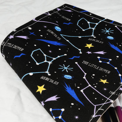 Korean Canvas Roll-Up Pencil Case - Cosmic & Minimalist Designs