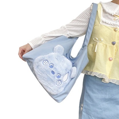 Cute Teddy Bear Tote Bag | Mommy's Blue & Pink Tote Bag