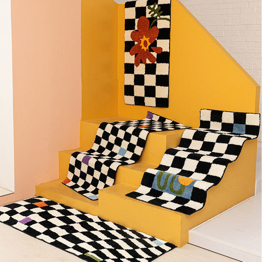 Vintage Rectangular Washable Checkerboard Rug Available in 4 Designs