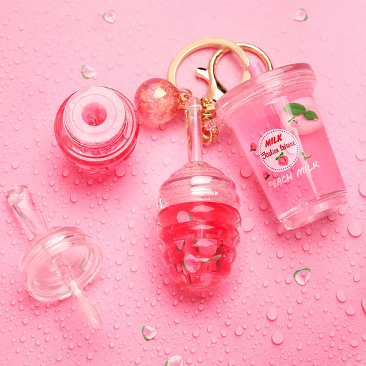 Floating Peach Teacup Lip Gloss Key Ring