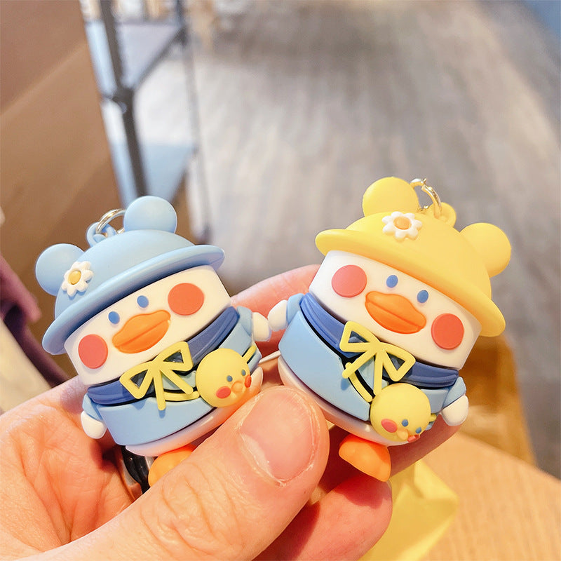 Cute Cartoon Duck Keychain for Backpacks with Colorful Hats