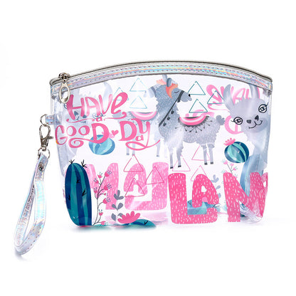 Small Waterproof Alpaca & Unicorn Cosmetic Bag with Transparent Design