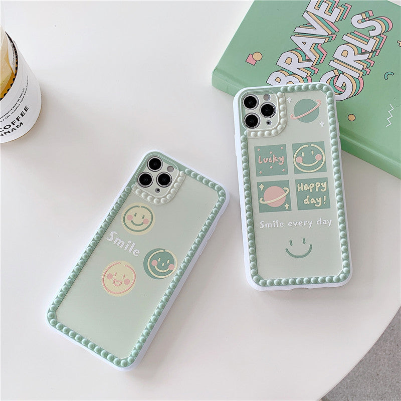 Green Smiley Face Cute Phone Case with Soft Matte Finish with 3D Borders