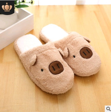 Cute Pig & Bear Plush Closed-Toe Unisex Soft Warm House Slippers