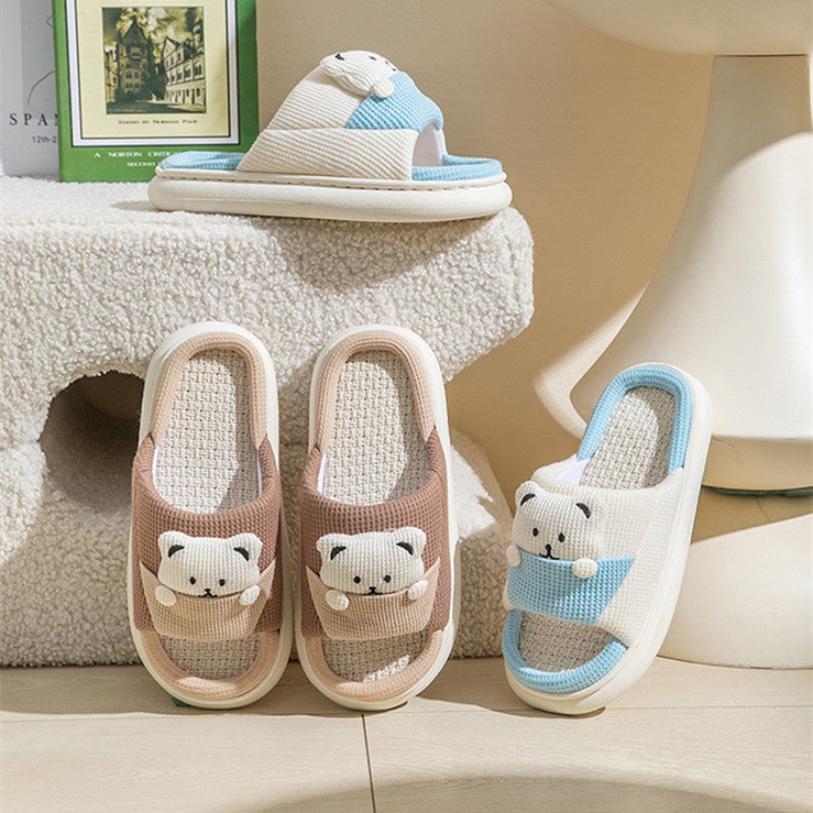 Cute Bear Plush Unisex Slippers – Thick Sole Indoor Bedroom Slippers