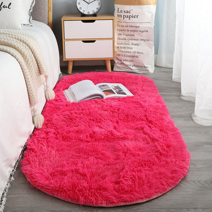 Fluffy Oval Polyester Bedside Rugs - Machine Washable Rug in 9 Bright Colors