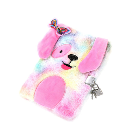 Colorful Plush Puppy Diary for Girls with Lock & Bow