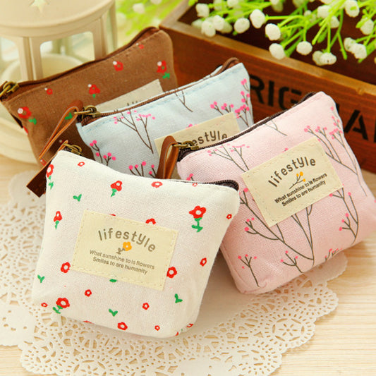 Small Japanese Style Floral Cloth Cute Coin Purse Zipper Pouch