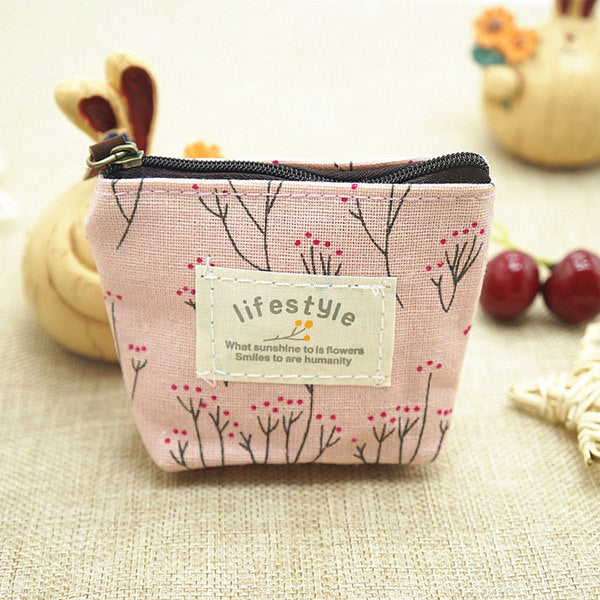 Small Japanese Style Floral Cloth Cute Coin Purse Zipper Pouch