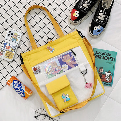 Unisex Large-Capacity Canvas Tote Bag - Multi Pocket Design