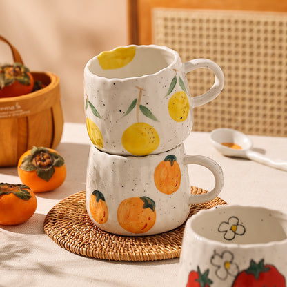 Hand-Painted Cute Ceramic Mugs – Bright Orange & Lemon Design