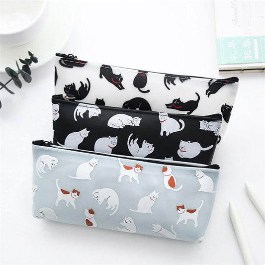 Cute Cat-Themed Silicone Zipper Pencil Case – Small & Colorful