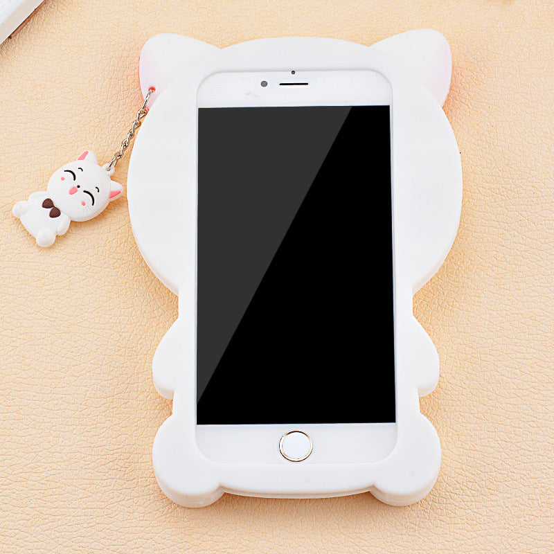 Cute Black & White Cat Silicone Phone Case – 3D Design with Charms