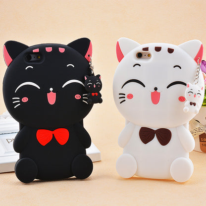 Cute Black & White Cat Silicone Phone Case – 3D Design with Charms