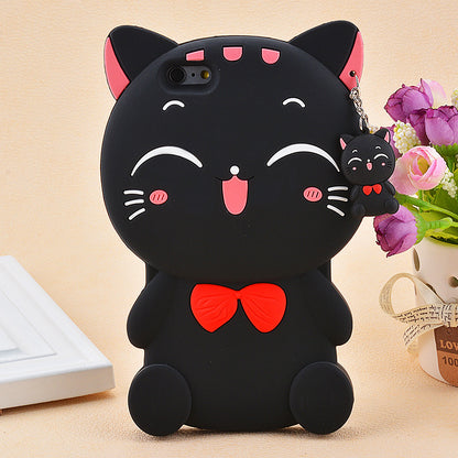 Cute Black & White Cat Silicone Phone Case – 3D Design with Charms