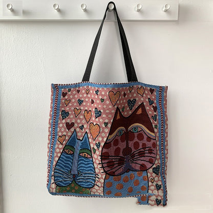 European Style Printed Tote Bag | Large Capacity Linen & Cotton Tote Bag