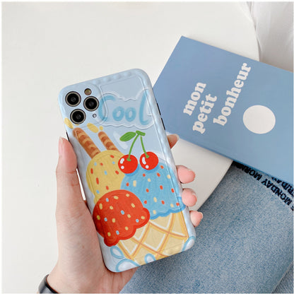 Colorful Ice Cream Phone Case – Cute Dessert Design with Cherry Top