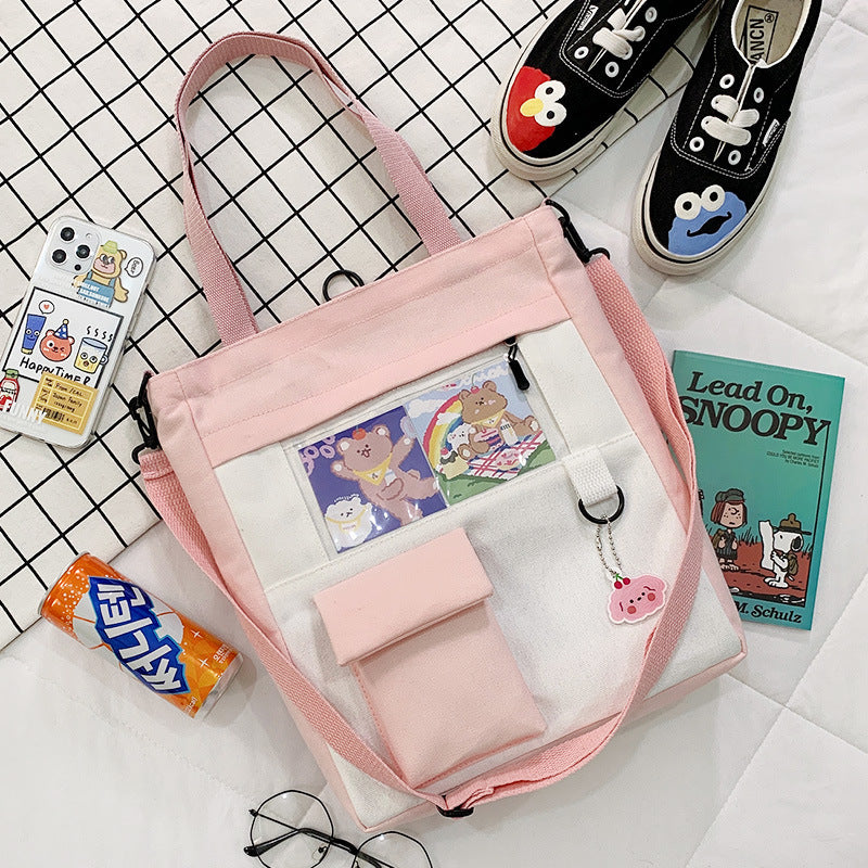 Unisex Large-Capacity Canvas Tote Bag - Multi Pocket Design