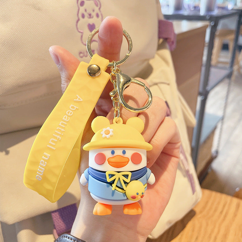 Cute Cartoon Duck Keychain for Backpacks with Colorful Hats