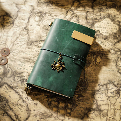 Vintage Leather Journal with Charms - Retro Adventure Design