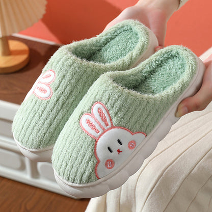 Cute Bear & Rabbit Plush Winter Slippers for Women – Thick Sole