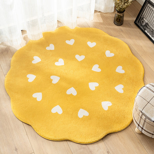 Colorful Round Heart-Print Polyester Nordic Bedside Rugs