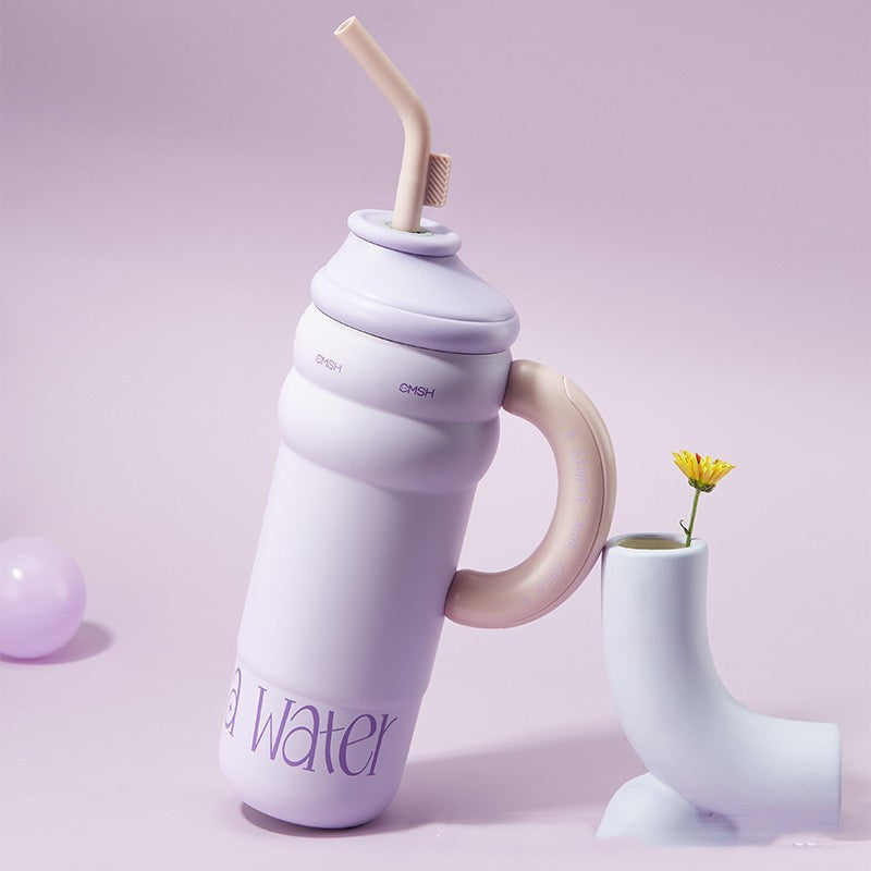 Pastel Stainless Steel Vacuum Tumbler with Handle and Straw