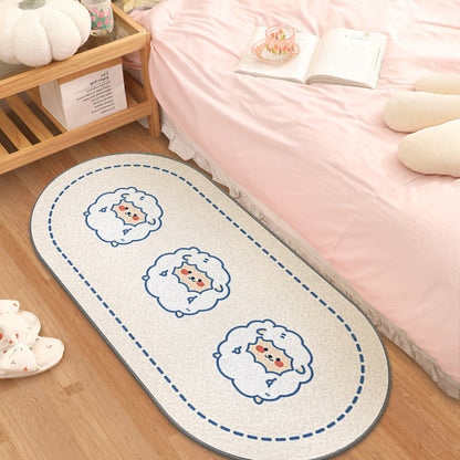 Cute Oval Animal Print Bedside Carpet for Childrens Room