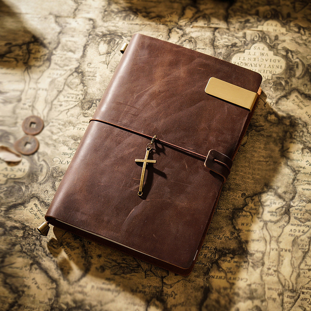 Vintage Leather Journal with Charms - Retro Adventure Design