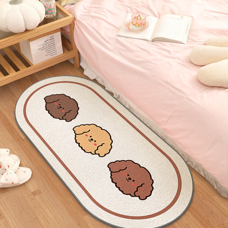 Cute Oval Animal Print Bedside Carpet for Childrens Room