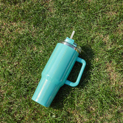 Colorful Gradient Stainless Steel Thermos Tumbler with Handle & Straw