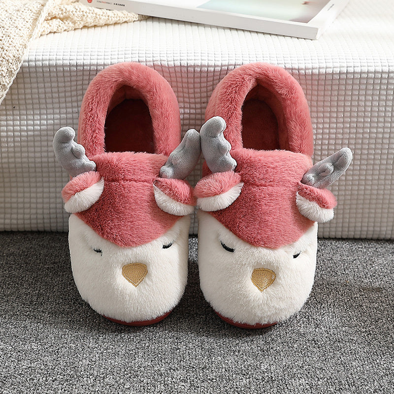 Cozy Plush Reindeer Winter Slippers – Unisex Warm Bedroom Slipper