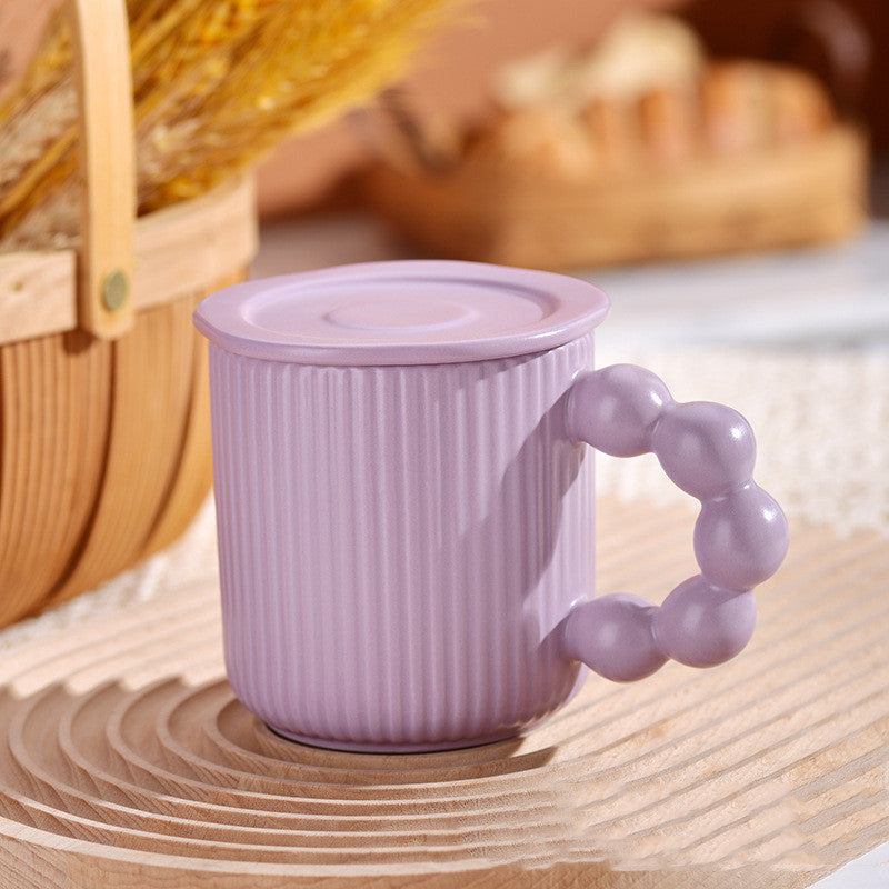 Modern Ceramic Mugs with Bubble Handle in Blue, Pink, Yellow, Purple Colour