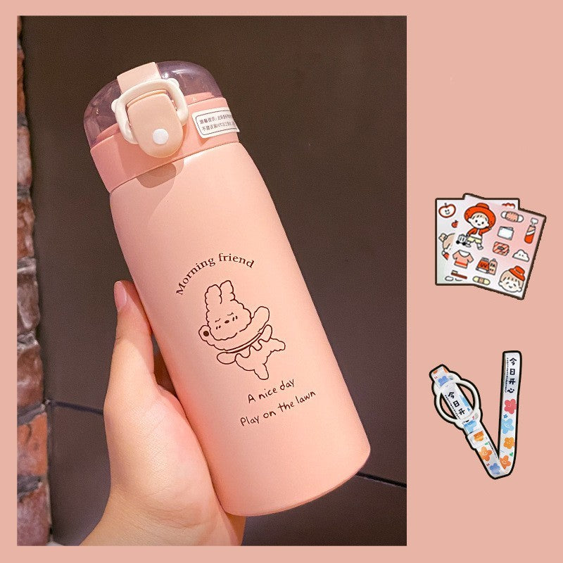 Cute Animal Designs Stainless Steel Insulated Water Bottle with Straw & Sticker