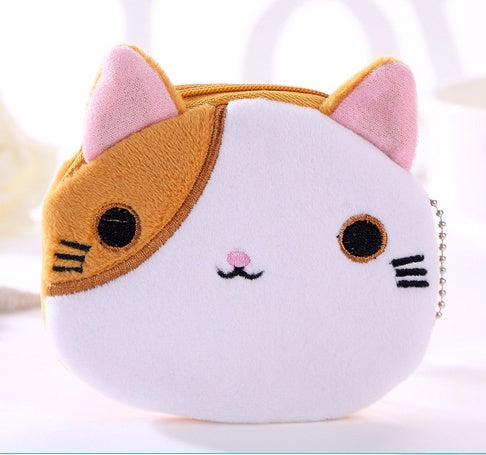 Cute Plush Cat Coin Purse Keychain in Small Zipper Pocket Pouch Design