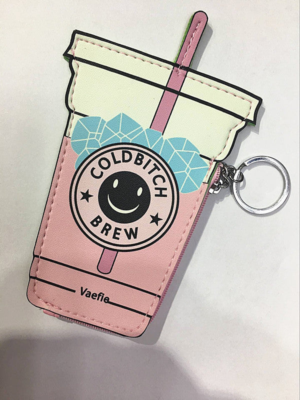 Cute Pink Drink & Ice Cream -Themed Coin Purse Keychain Set with Fun Shapes