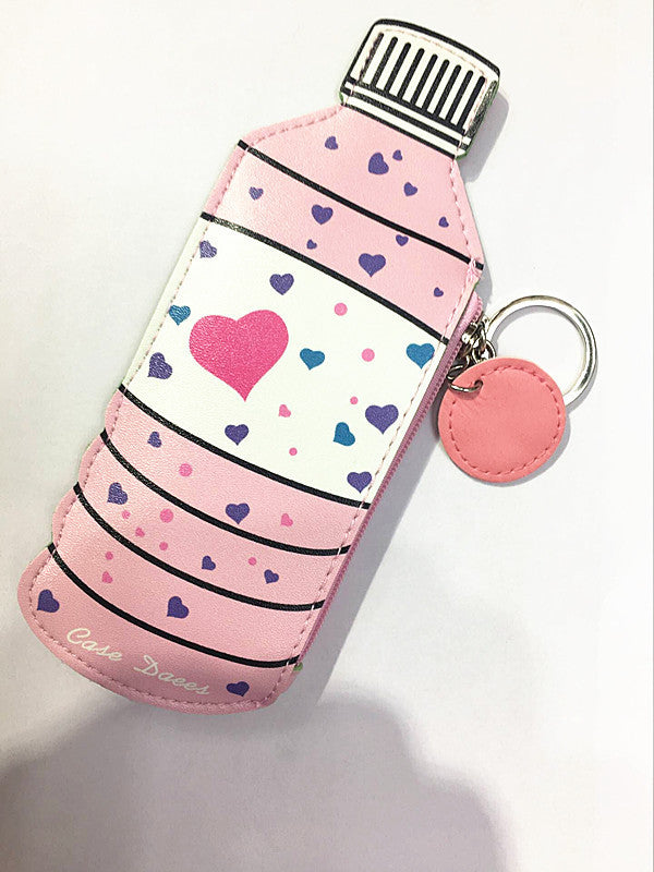 Cute Pink Drink & Ice Cream -Themed Coin Purse Keychain Set with Fun Shapes