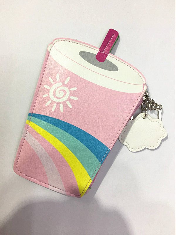 Cute Pink Drink & Ice Cream -Themed Coin Purse Keychain Set with Fun Shapes