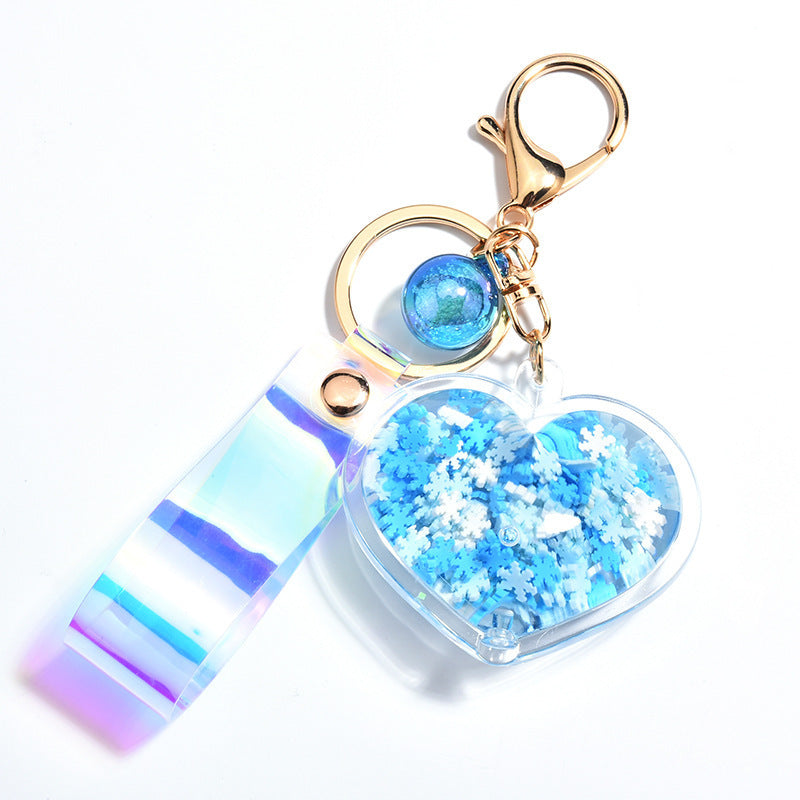 Cute Heart Keychain with Pastel Star Fill & Iridescent Strap