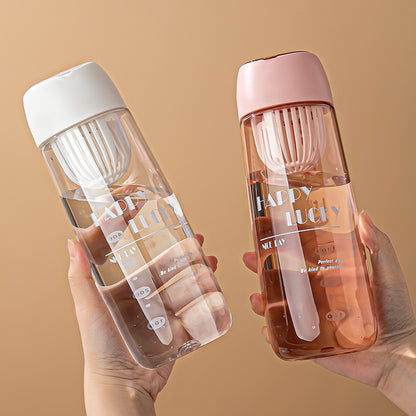 Modern Transparent Plastic Water Bottle with Strainer & Color Cap