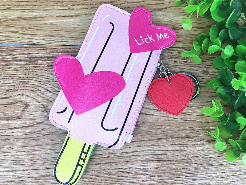 Cute Pink Drink & Ice Cream -Themed Coin Purse Keychain Set with Fun Shapes