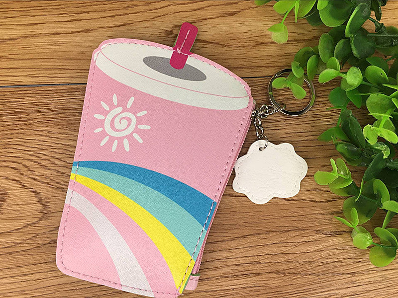 Cute Pink Drink & Ice Cream -Themed Coin Purse Keychain Set with Fun Shapes