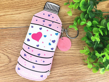 Cute Pink Drink & Ice Cream -Themed Coin Purse Keychain Set with Fun Shapes